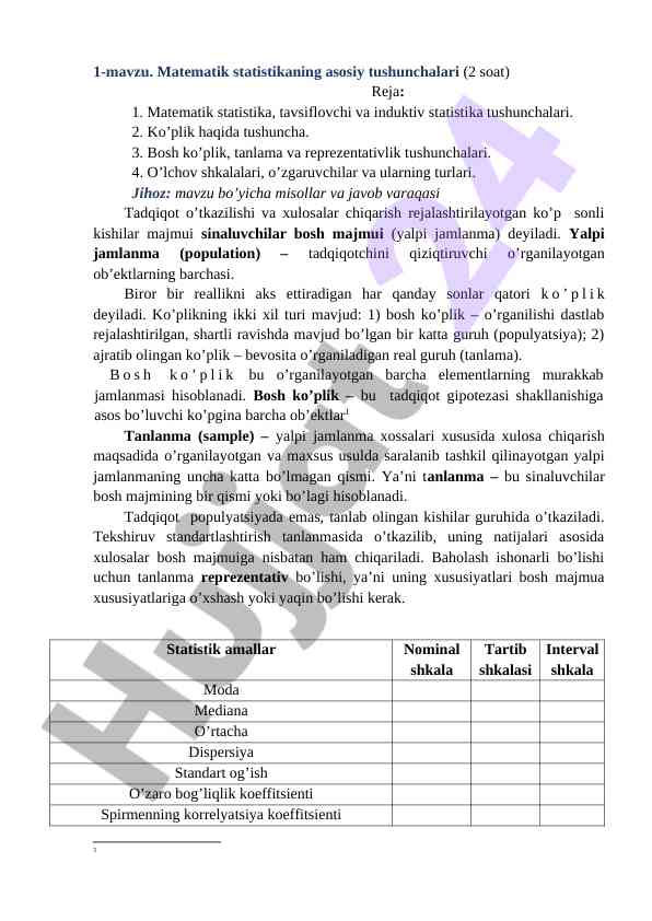 Matematik statistika asoslari va tushunchalari