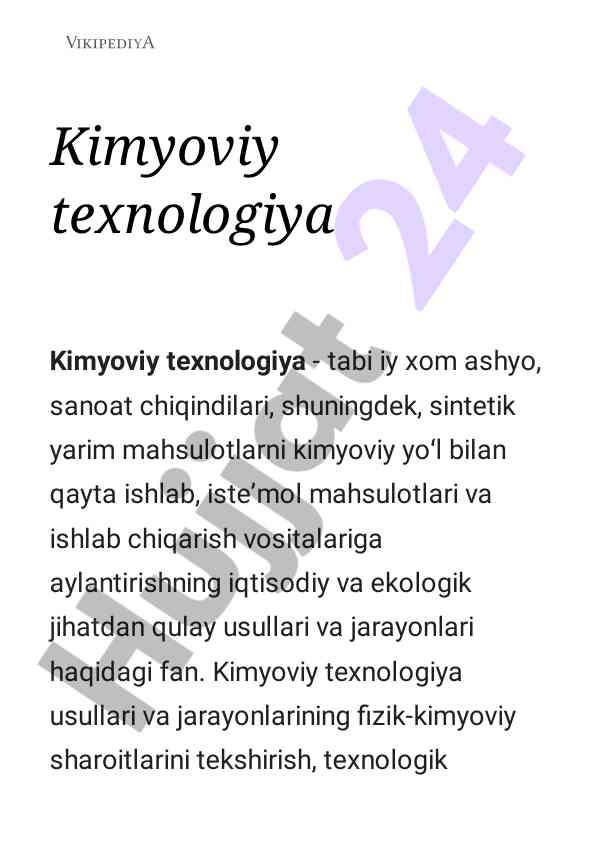 Kimyoviy texnologiya va iqtisodiy ekologik jihati