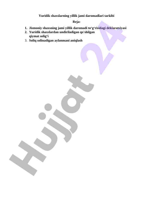Yuridik shaxslarning yillik jami daromadlari tahlili