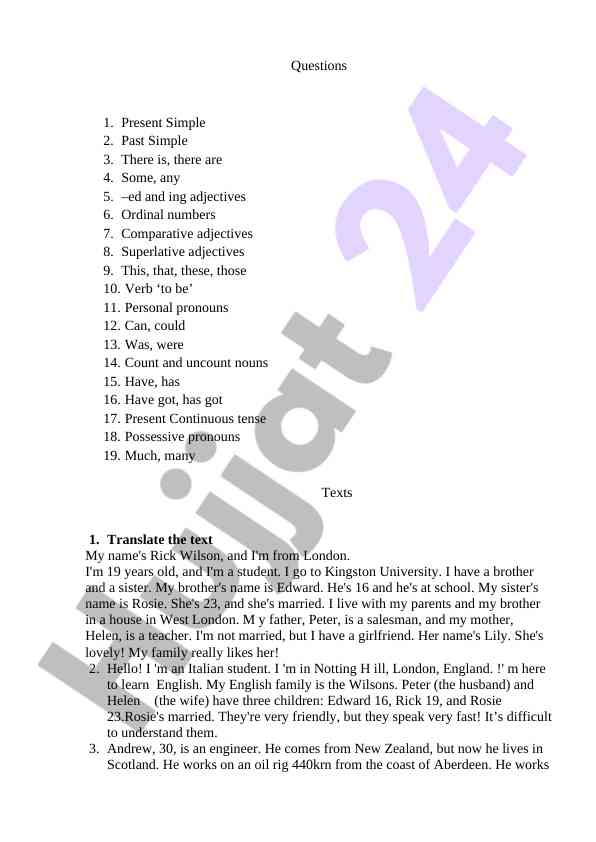 English language skills and family introduction