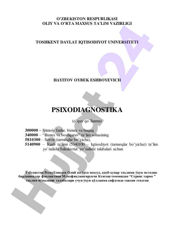 Psixodiagnostika o’quv qo’llanmasi