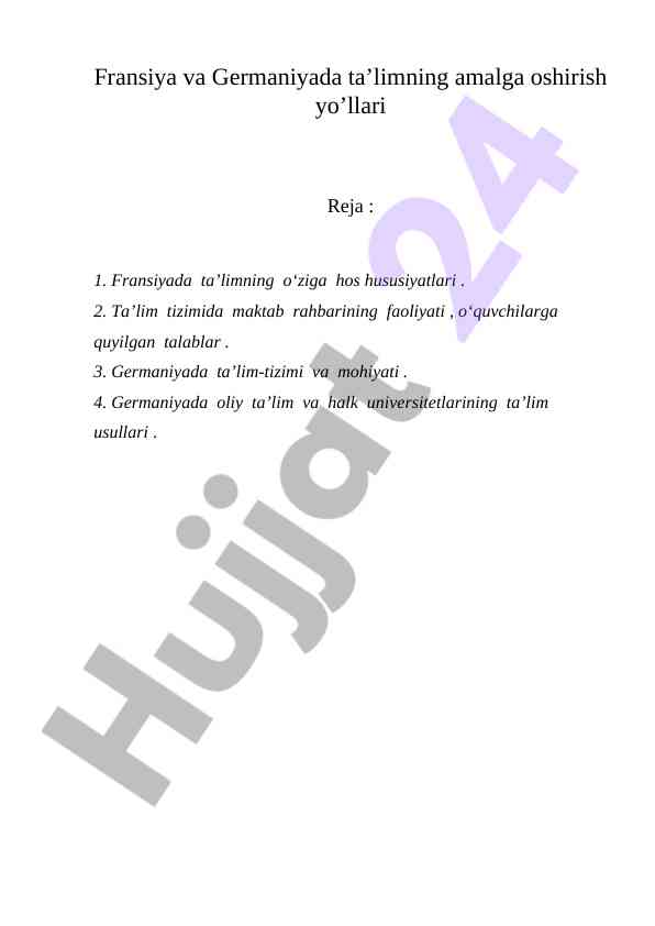 Fransiya va germaniyada ta’limning amalga oshirish yo’llari