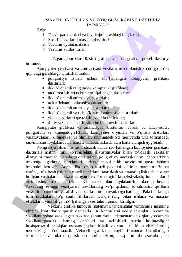 Rastrli va vektor grafikasi dasturiy ta’minoti