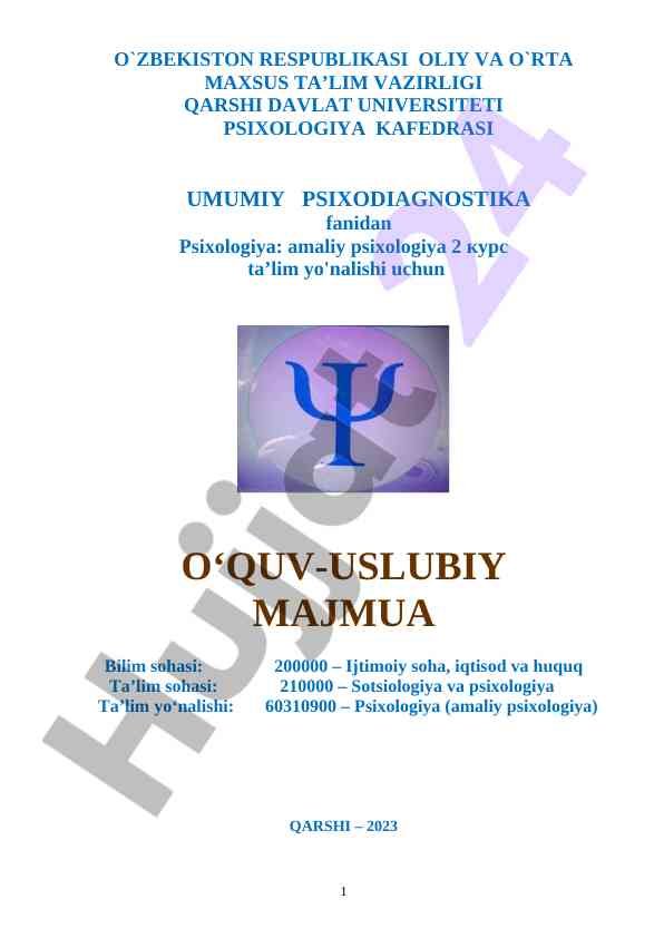Umumiy psixodiagnostika o‘quv-uslubiy majmua