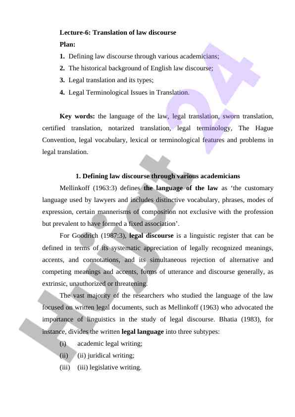 Translation of law discourse and its key components