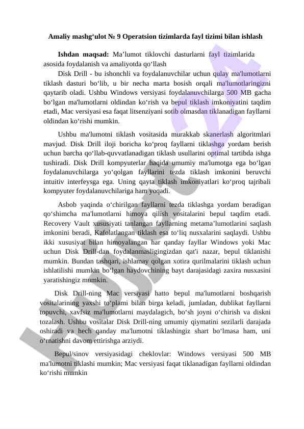 Amaliy mashg‘ulotlar fayl tizimi bilan ishlash