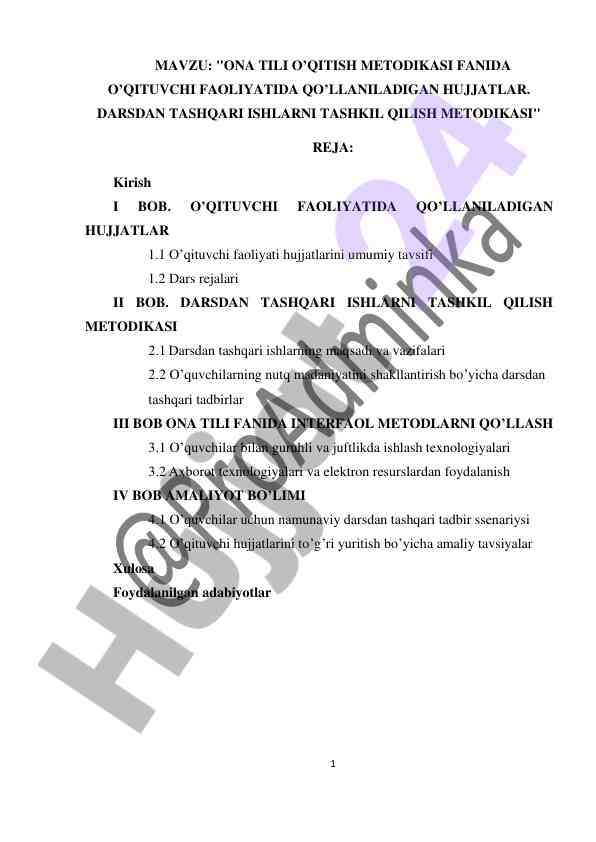 Ona tili o’qitish metodikasi hujjatlari tahlili