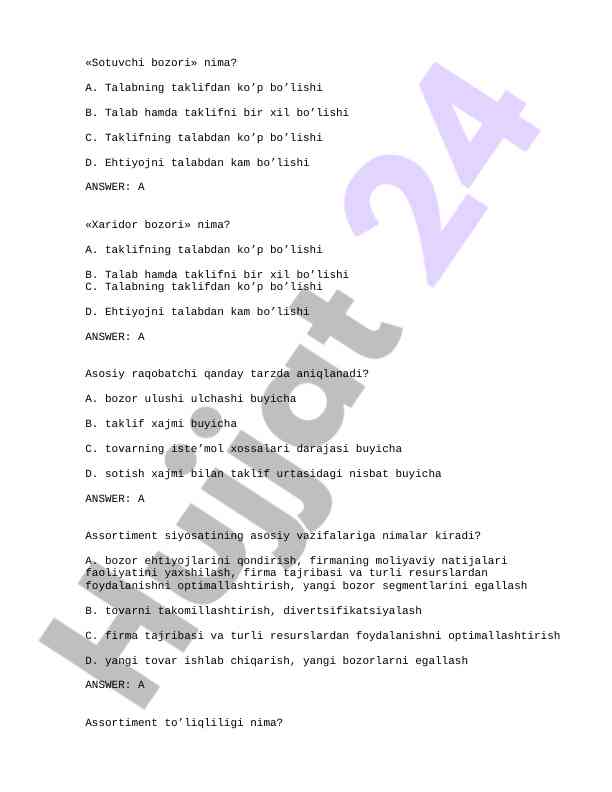 Bozorni tahlil qilish usullari haqida savollar