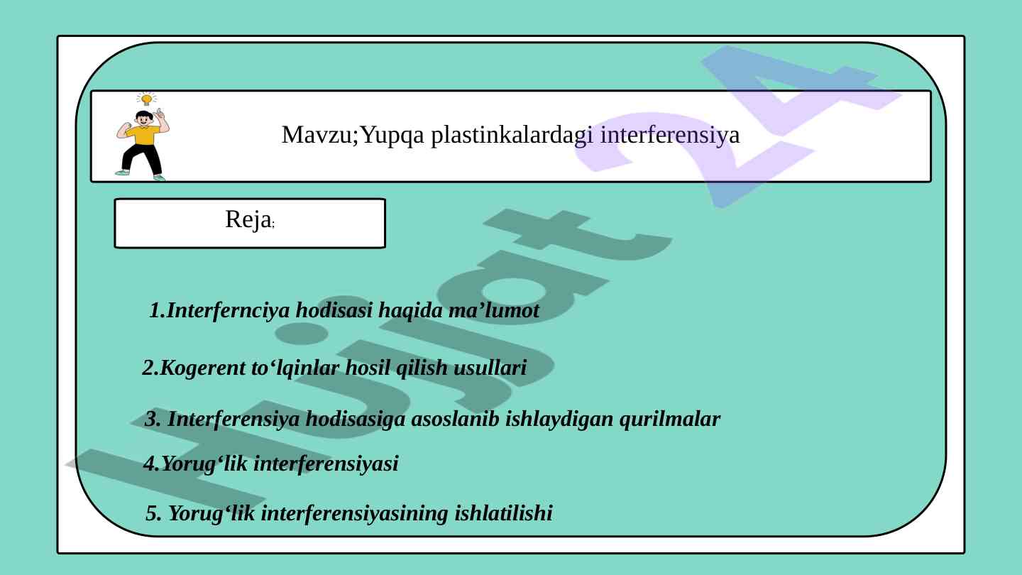 Kogerent to‘lqinlar va interferensiya hodisalari