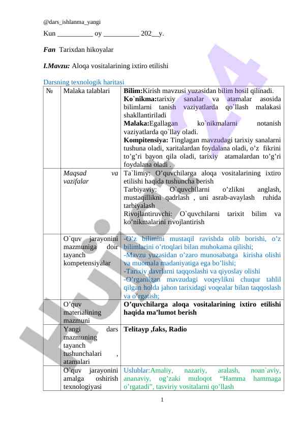 Aloqa vositalarining ixtiro etilishi darsi