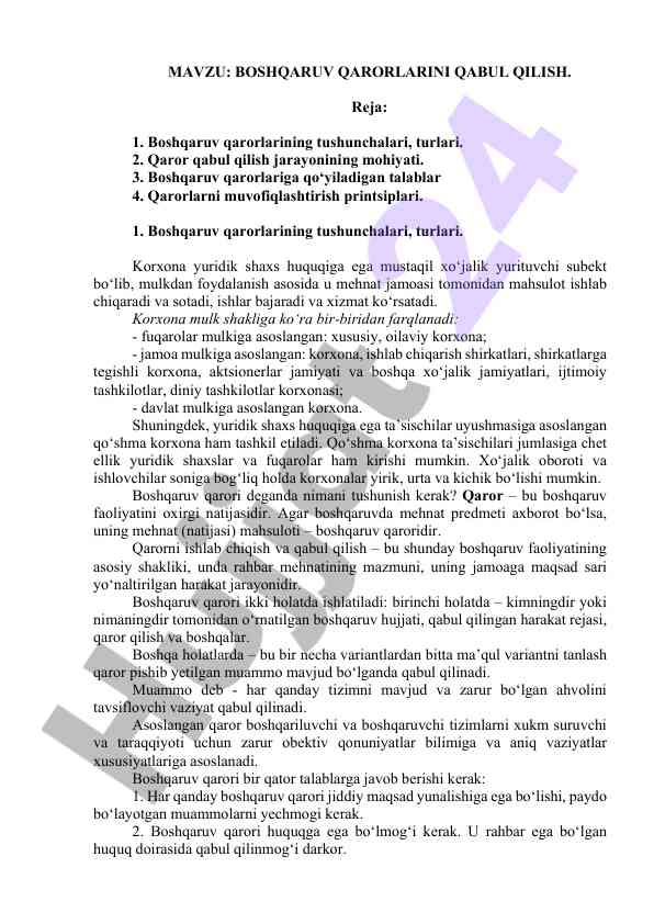 Boshqaruv qarorlarini qabul qilish tafsilotlari
