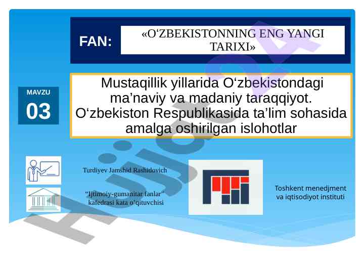 O‘zbekistondagi ma’naviy va madaniy taraqqiyot