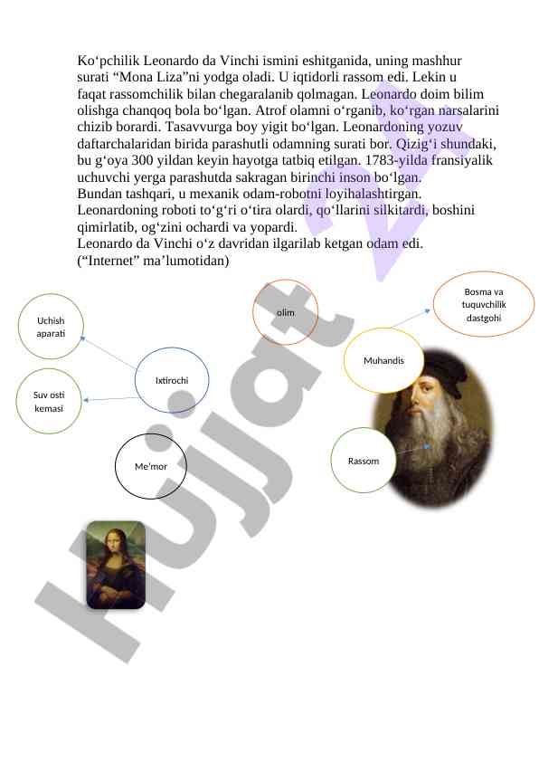 Leonardo da vinchining iqtidorlari va g‘oyalari
