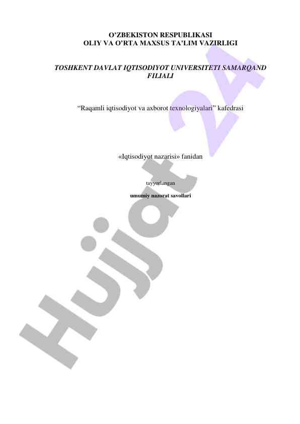 Iqtisodiyot nazariyasi fanidan umumiy nazorat savollari