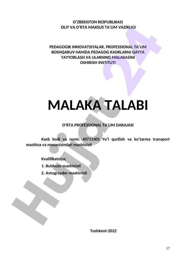 O‘rta professional ta'lim darsligi 2022 yilga oid