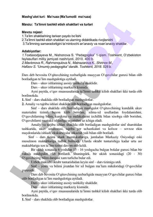 Ta’lim tashkil etish shakllari va turlari