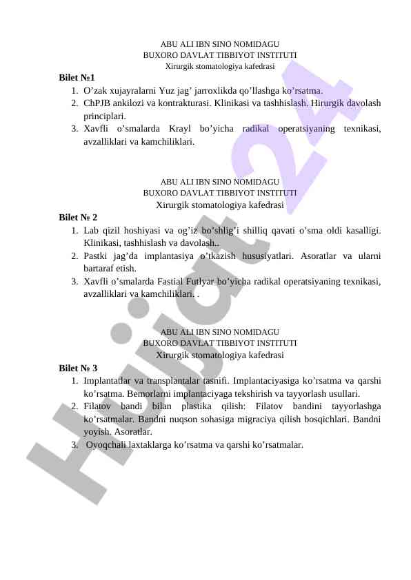 Xirurgik stomatologiyada bemorlarni tekshirish usullari