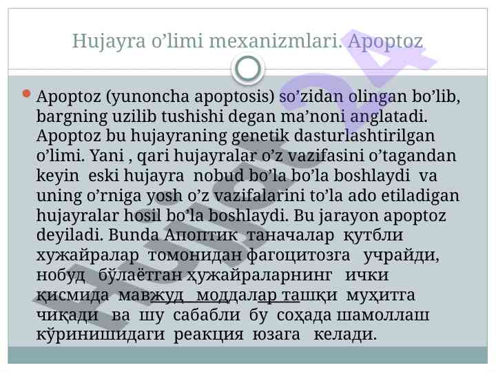 Hujayra o’limi mexanizmlari va apoptoz jarayoni