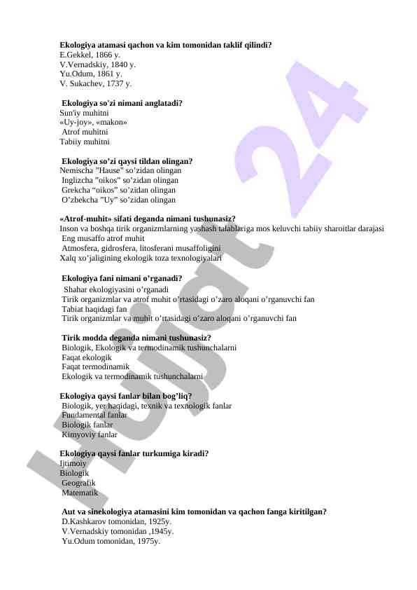 Ekologiya asoslari va terminologiyasi