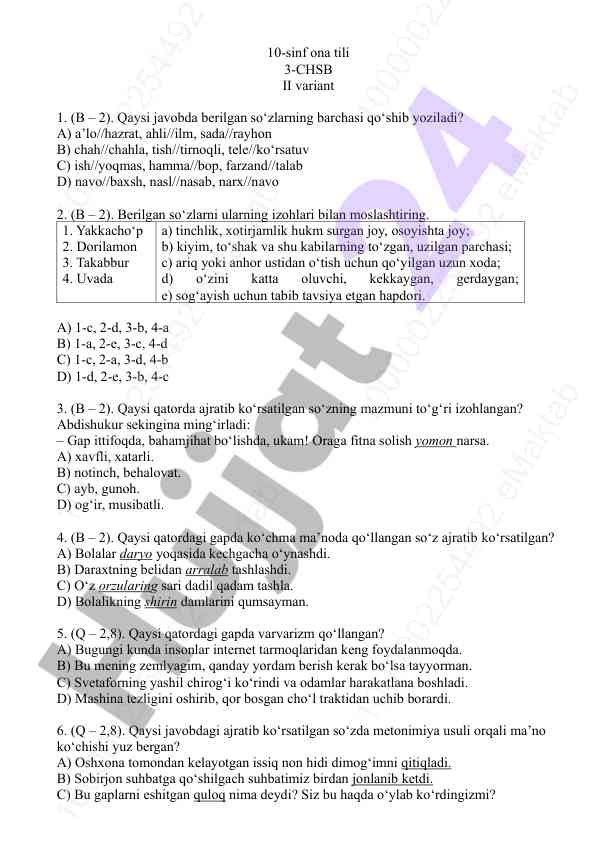 10-sinf ona tili testi variant 1