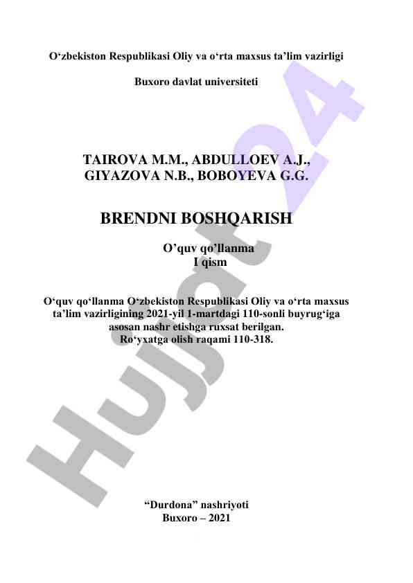 Brendni boshqarish o‘quv qo‘llanma i qism
