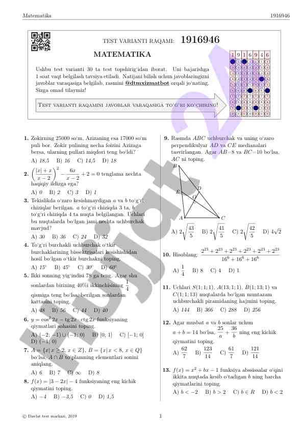 Matematika test varianti 1916946