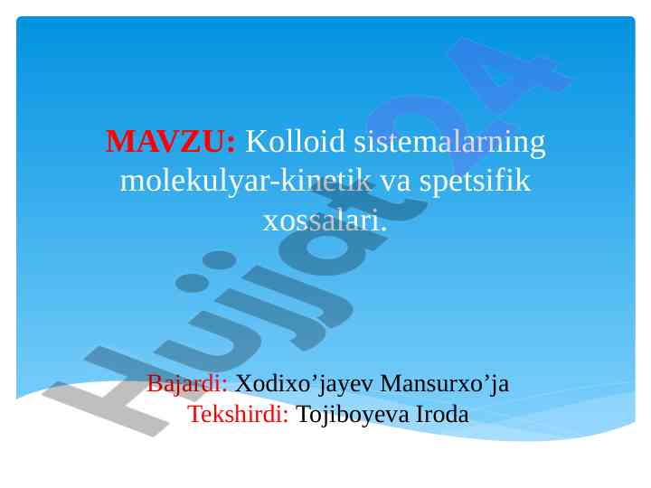 Kolloid sistema molekulyar-kinetik xossalari analizi