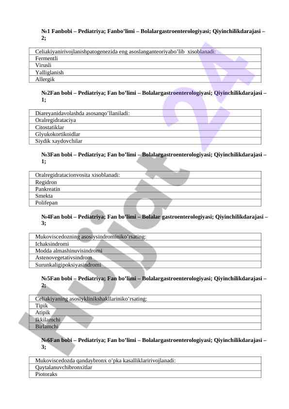 Pediatriya fanlari va bolalar gastroenterologiyasi