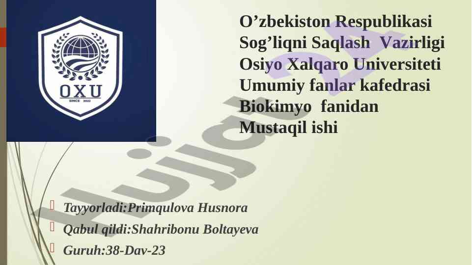 Kamqonlik turlari va sabablari haqida mustaqil ish