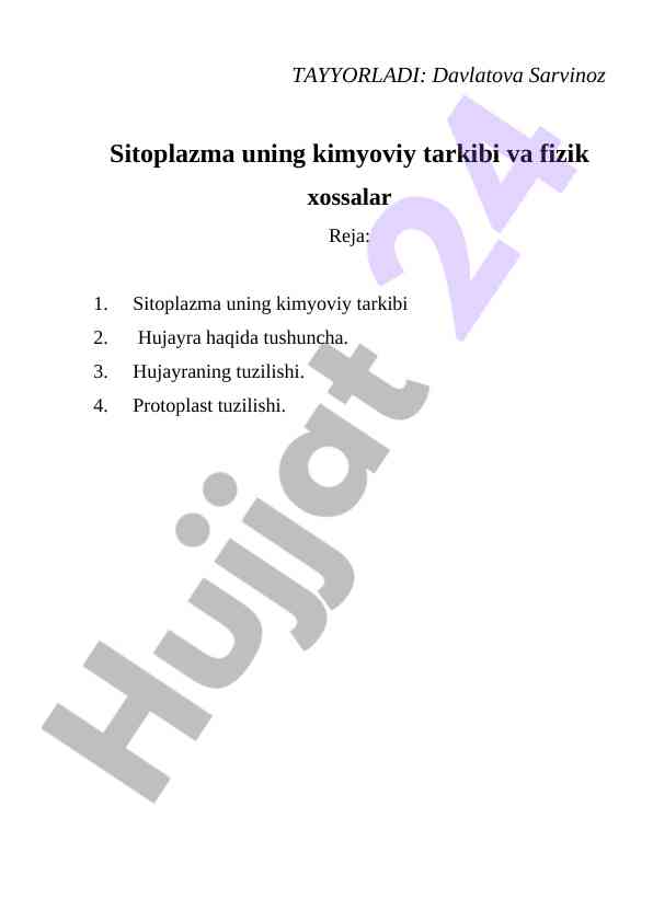 Sitoplazma kimyoviy tarkibi va fizik xossalari