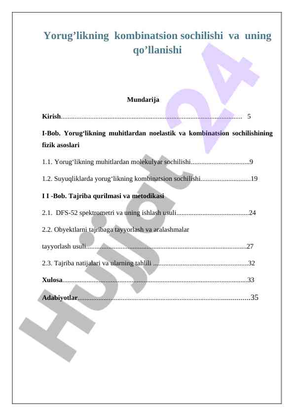 Yorug‘likning Kombinatsion Sochilishi Va Uning Qo‘llanishi