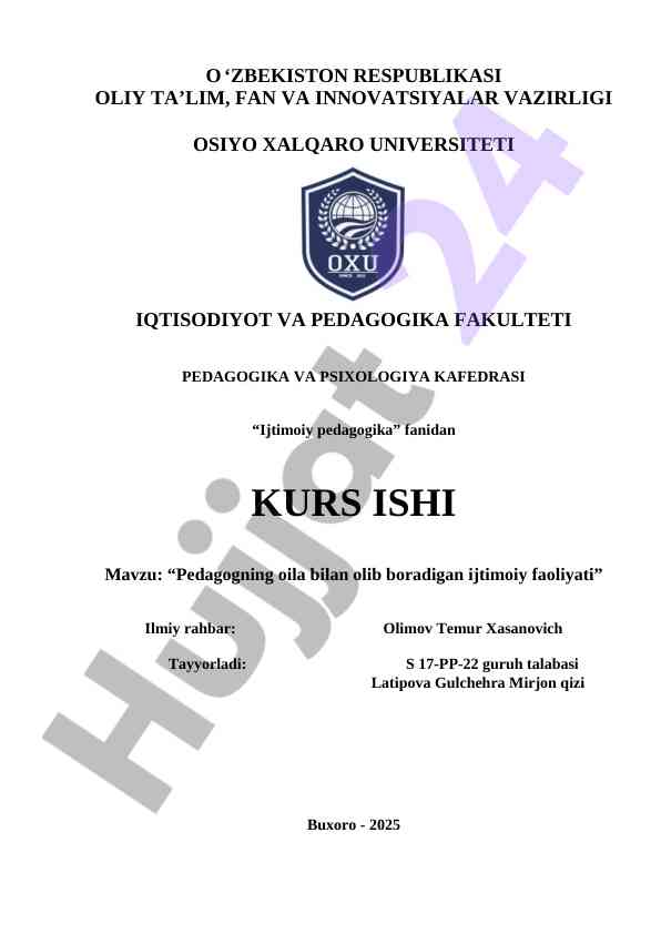 Pedagogning oila bilan olib boradigan ijtimoiy faoliyati