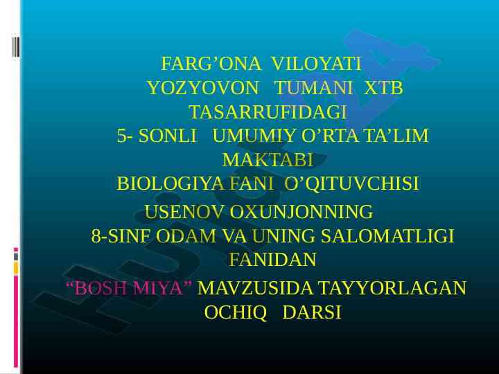 Bosh miya mavzusida ochiq dars