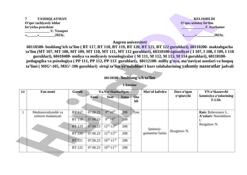 I course final control schedule for students