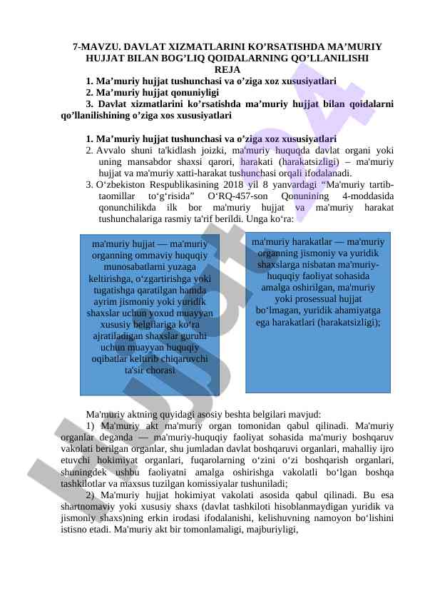 Davlat xizmatlaridagi ma'muriy hujjatlar asoslari