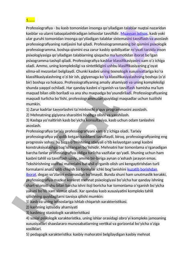 Professiografiya va kasb talablari tahlili