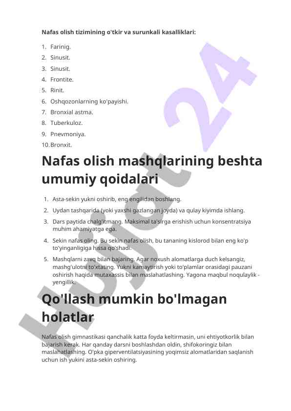Nafas olish tizimining kasalliklari va gimnastikasi