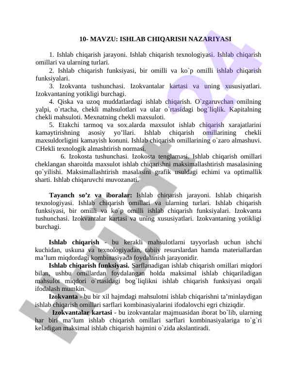Ishlab chiqarish nazariyasi bo‘yicha kurs ishlari