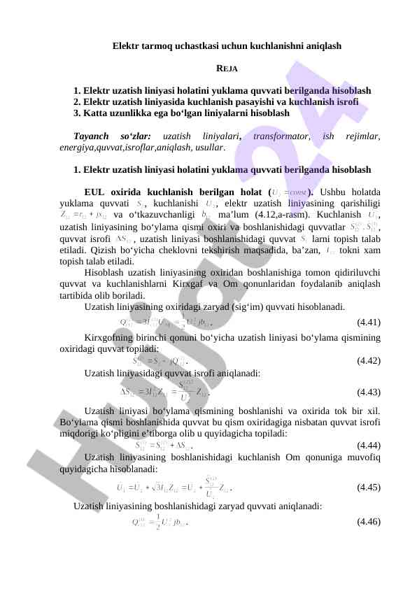 Elektr tarmoqlari uchastkasi uchun kuchlanishni aniqlash