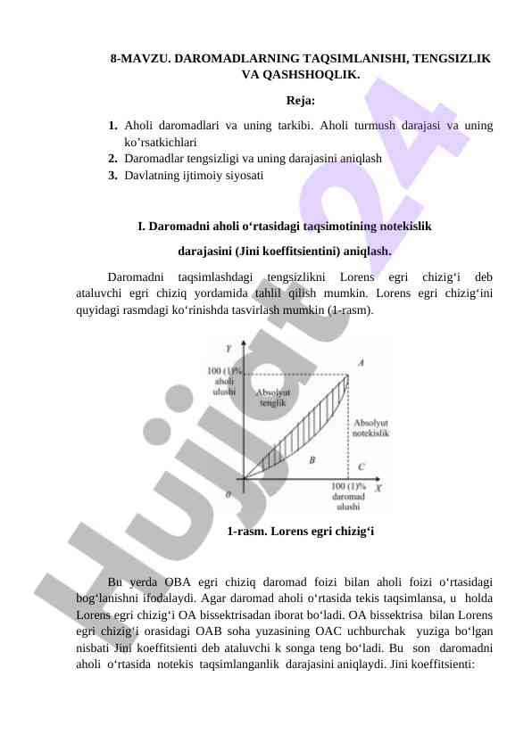 Daromadlarning taqsimlanishi tengsizlik va qashshoqlik
