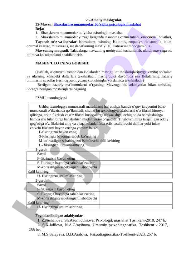 Psixologik maslahat va shaxslararo muammolar