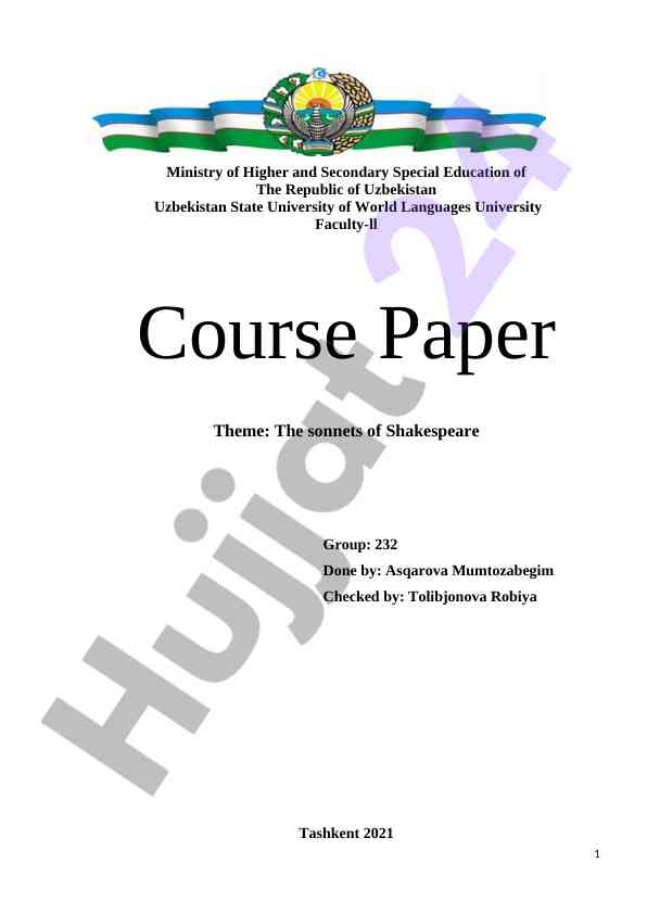 Shakespeare sonetlari kurs ishi