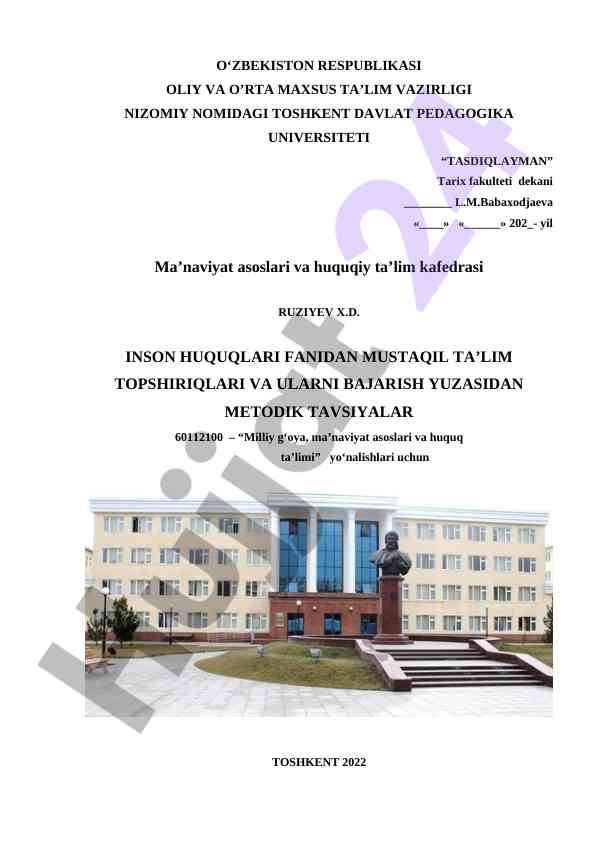 Inson huquqlari fanidan mustaqil ta’lim topshiriqlari