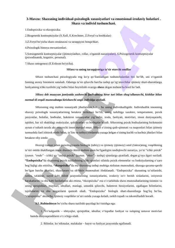 Shaxsning individual-psixologik xususiyatlari