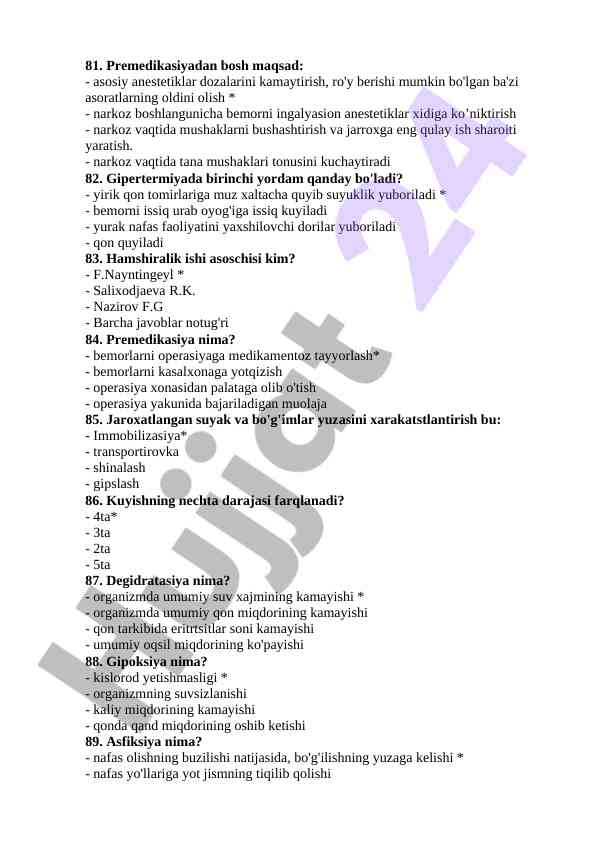 Premedikasiya va birinchi yordam asoslari