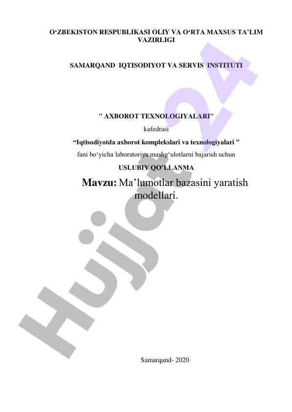 Iqtisodiyotda axborot texnologiyalari uslubiy qo‘llanma