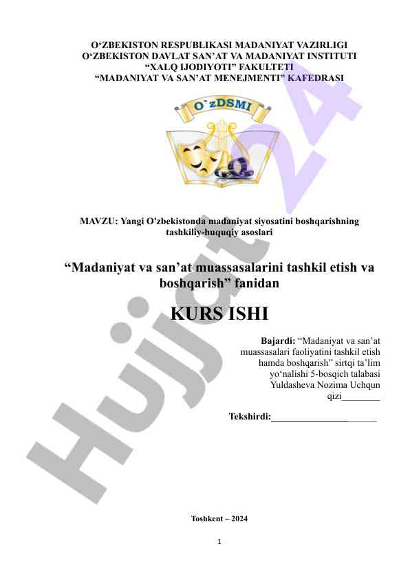 Madaniyat va san’at muassalarini tashkil etish