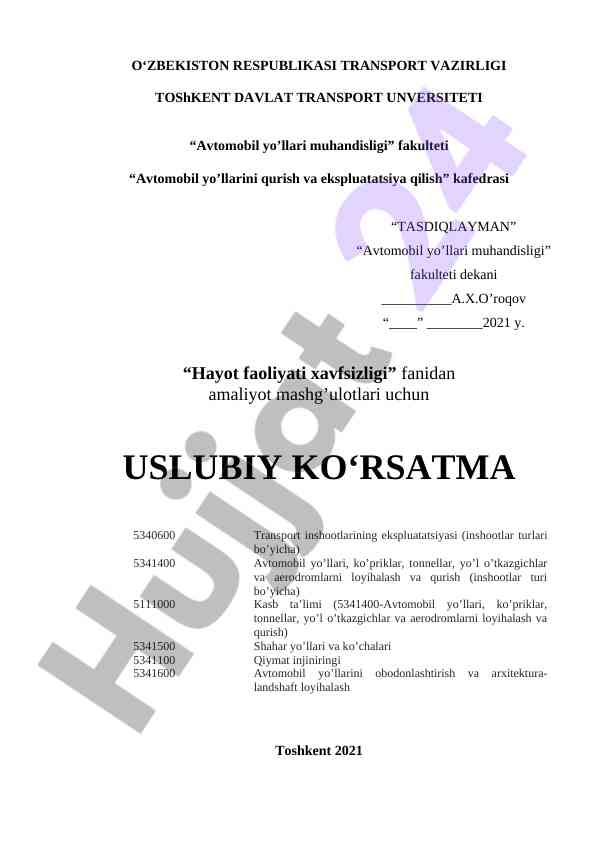 Hayot faoliyati xavfsizligi amaliyot uslubiy ko‘rsatma