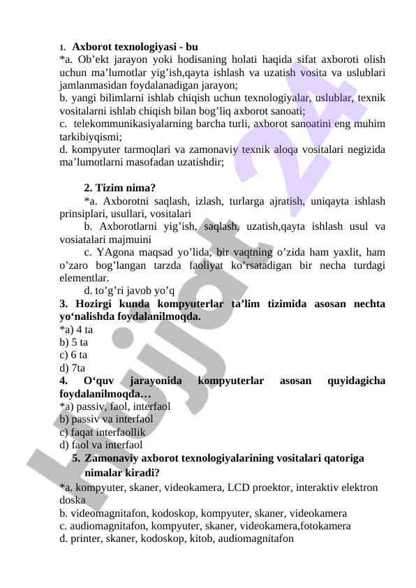 Axborot texnologiyalari va tizimlar baholash