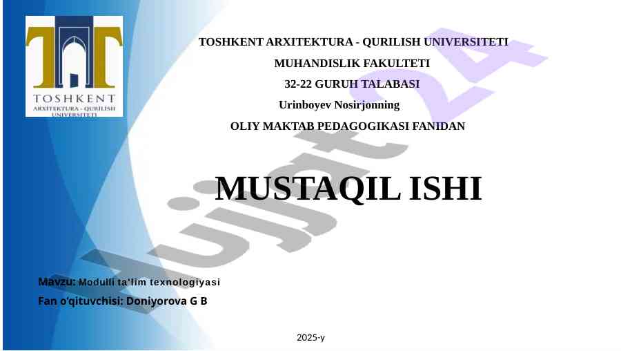 Modulli ta'lim texnologiyasi va uning asosiy elementlari